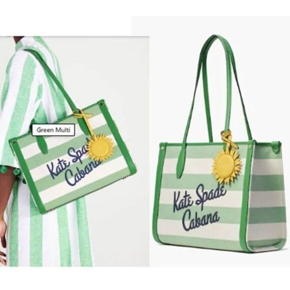 KATE SPADE Embroidered Signature Logo Cabana Canvas Tote Bag